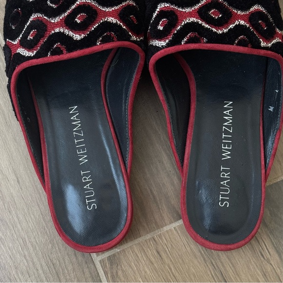 Stuart Weitzman Mulearky Red Black Geometric Slip-on Mule Flats - Picture 4 of 5